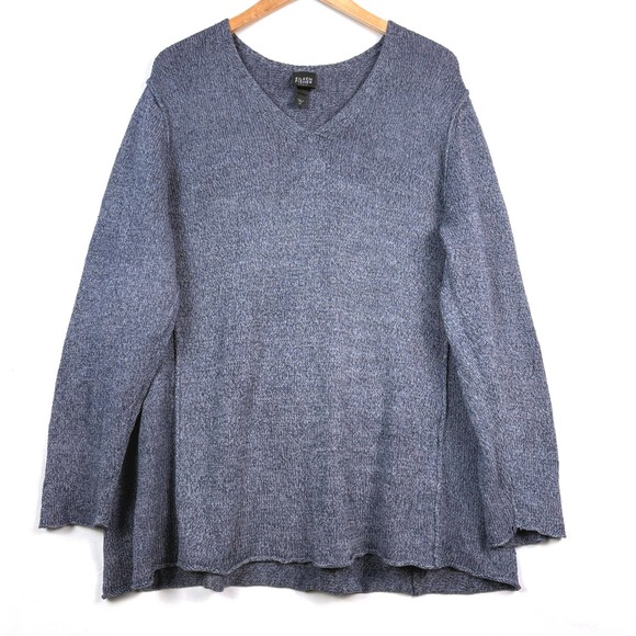 Eileen Fisher Sweaters - Eileen Fisher Long Sleeve Silk/Cotton Sweater Top 2X Blue Lagenlook Coastal